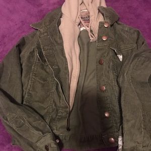 A corduroy green and tan doubled jacket